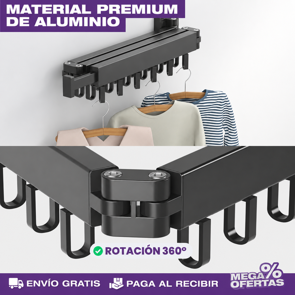 TendiFlex 360™ | Tendedero Plegable Giratorio de Gran Capacidad